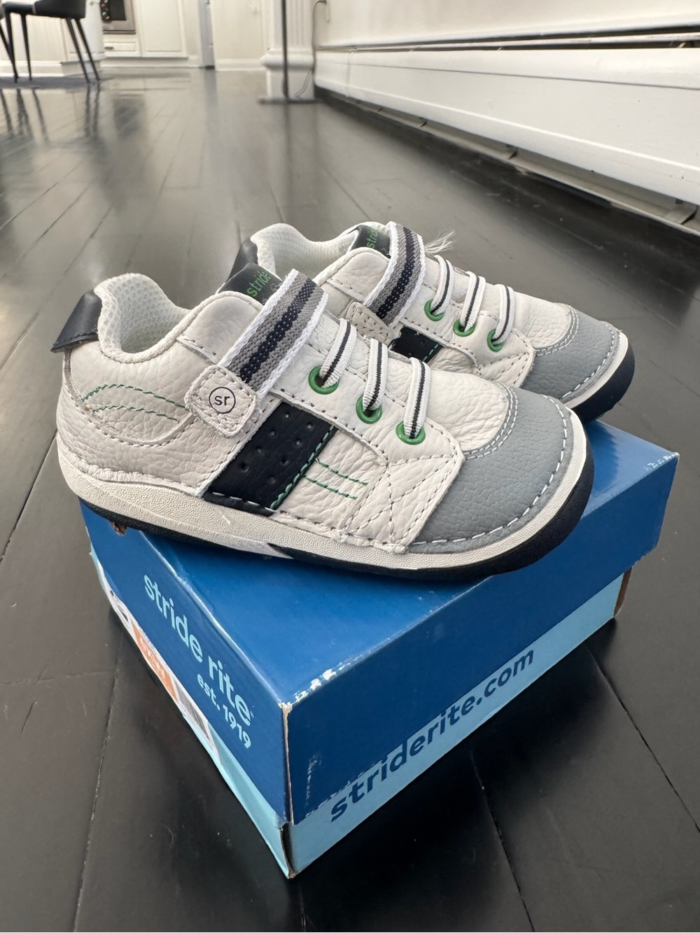 Stride Rite White, Gray & Green Toddler Sneakers - Picture 3 of 6